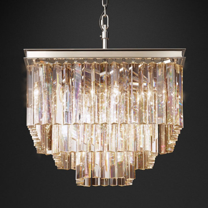 Ryan Triangular Crystal  Tiered Square Chandelier 22"